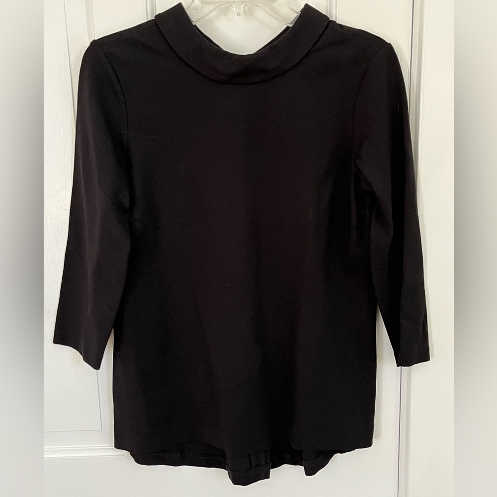 J. McLaughlin Catalina Cloth Black Ponte Collared 3/4 Sleeve Knit Top Small